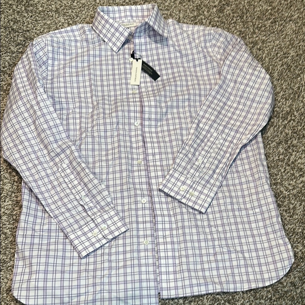 Banana Republic Purple and White Plaid Shirt, wrinkle resistant, standard fit